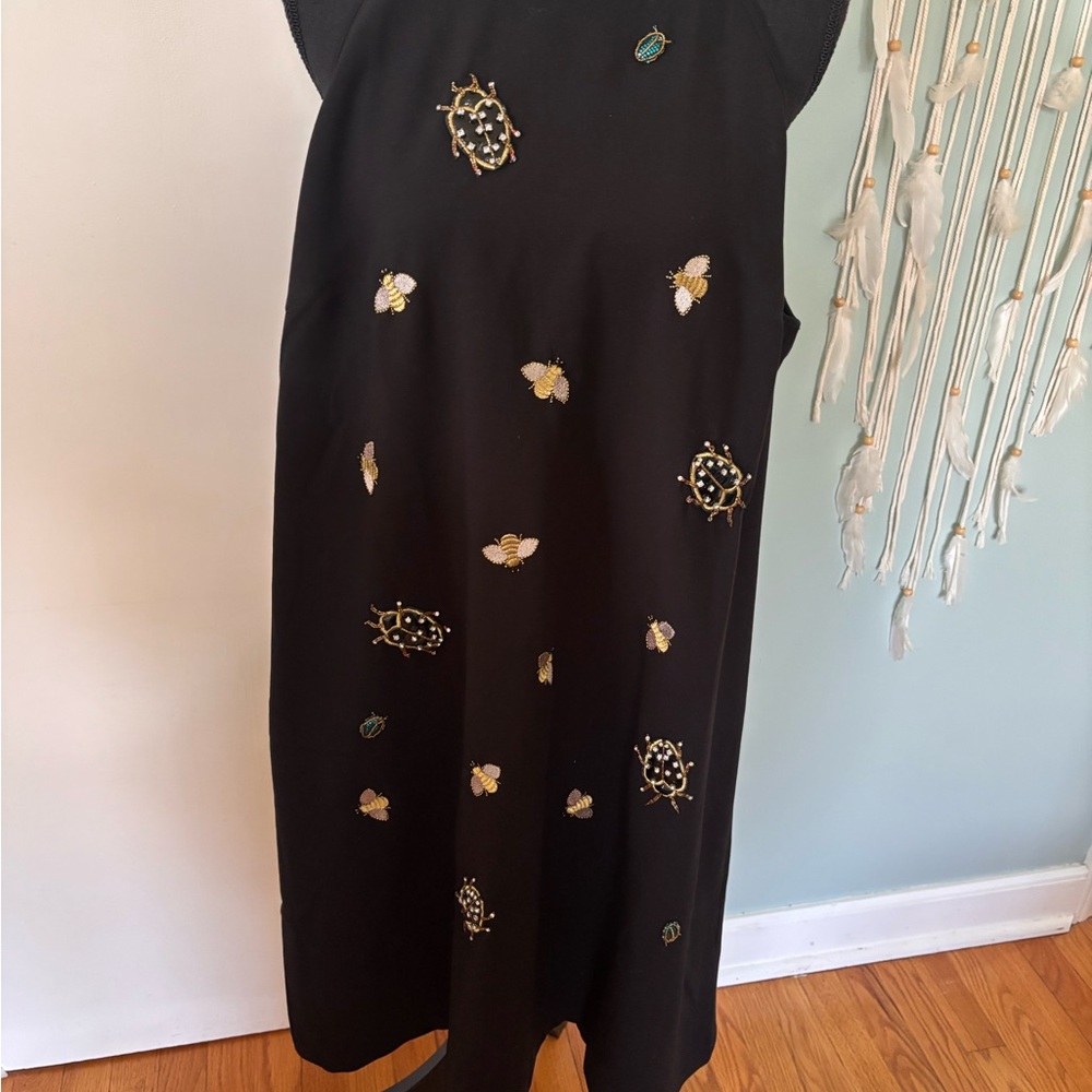 Victoria Beckham Black Dress with Embroidered Bee and Turtle Design 2X